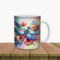 Dishwasher-safe dragonfly floral cup. Gift-boxed dragonfly ceramic mug. Botanical dragonfly illustration on a mug. 